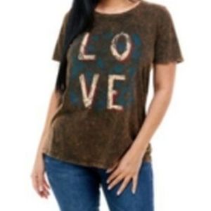 T Party Love Brown Distressed short sleeve t shirt S NWT